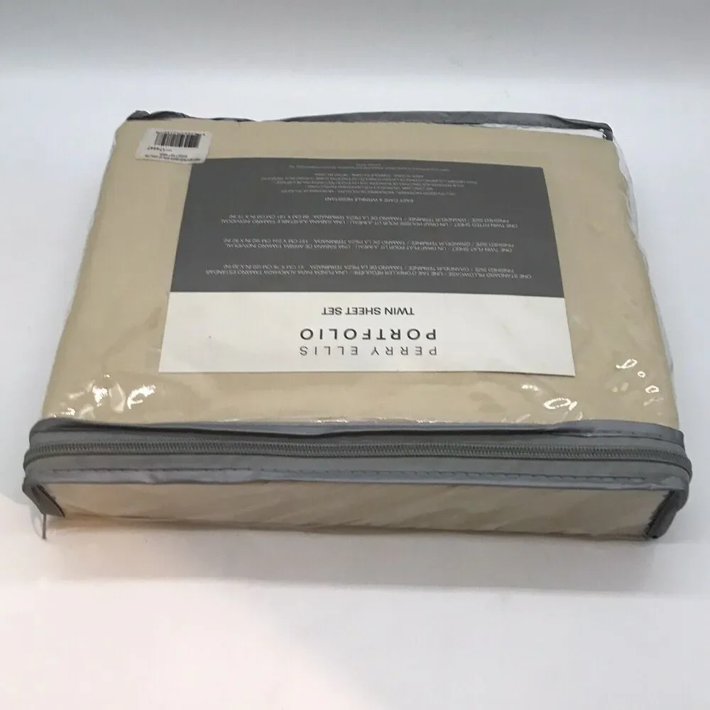 NEW Perry Ellis Portfolio Twin Sheet Set Tan Poly Microfiber Wrinkle Resistant